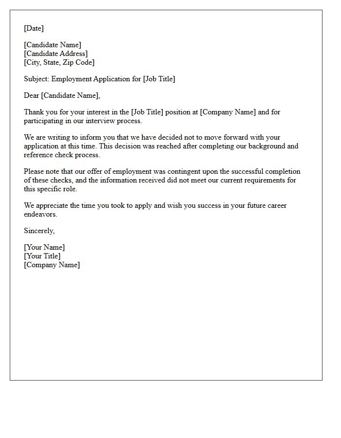 Unsatisfactory Reference Check Rejection Letter