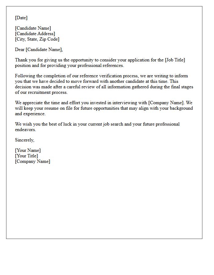 Candidate Rejection Letter Following Reference Verification
