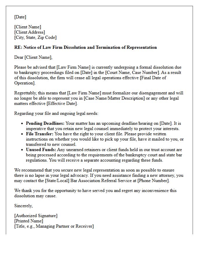 Firm Bankruptcy Dissolution Disengagement Letter