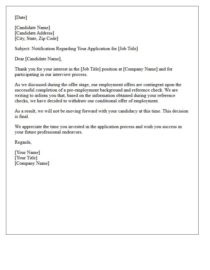 Pre-Employment Reference Check Failure Rejection Letter