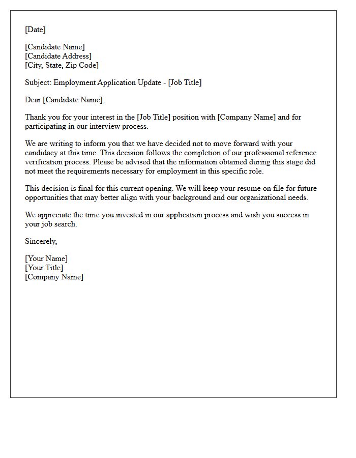 Human Resources Reference Verification Rejection Letter