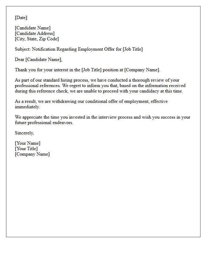 Standard Human Resources Unsatisfactory Reference Rejection Letter