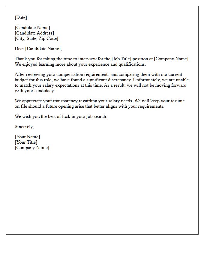 Compensation Expectation Discrepancy Rejection Letter