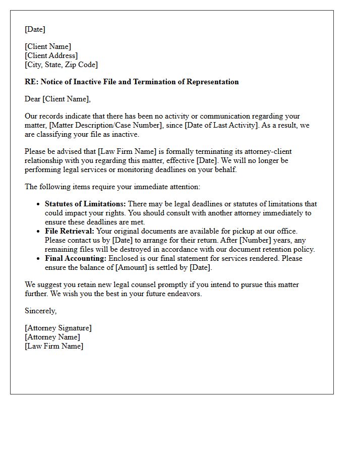 Inactive File Notice And Dissolution Disengagement Letter