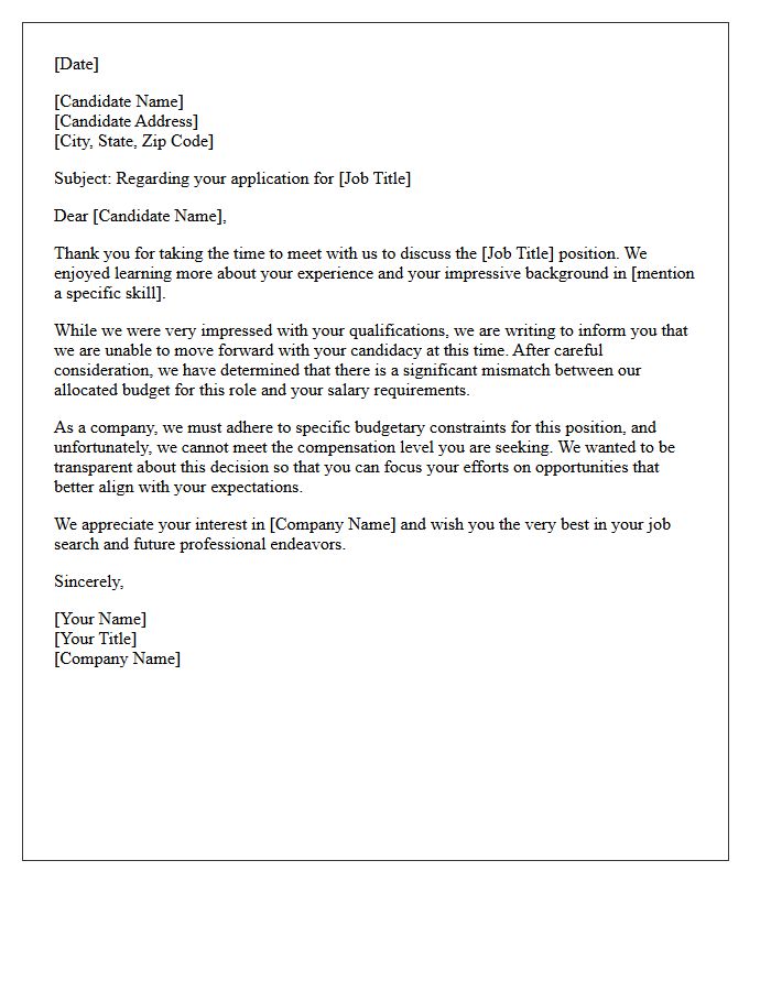 Budget Constraint Salary Mismatch Rejection Letter