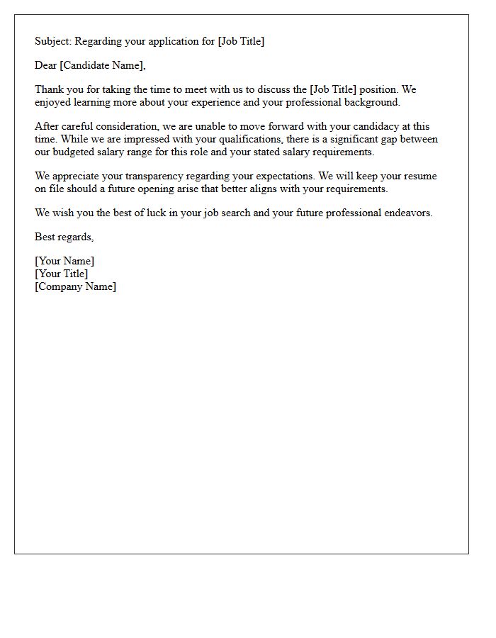 Incompatible Salary Requirement Rejection Letter
