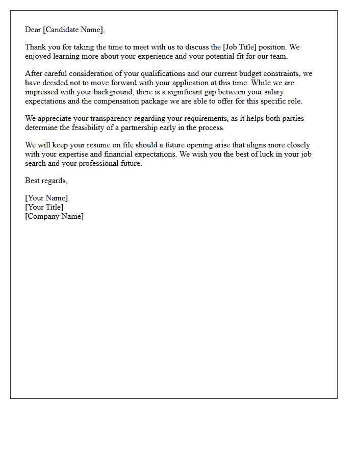 Financial Expectation Mismatch Rejection Letter