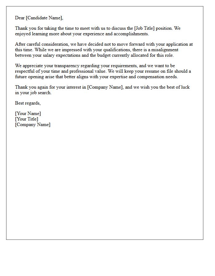Role Budget and Salary Mismatch Rejection Letter