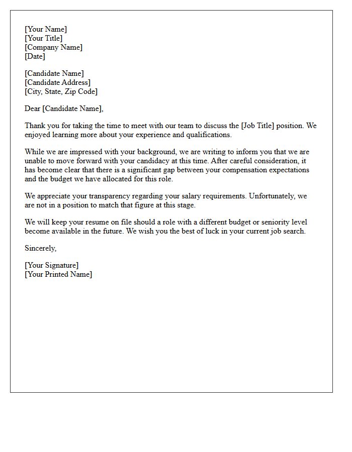 Unmatched Compensation Expectation Rejection Letter