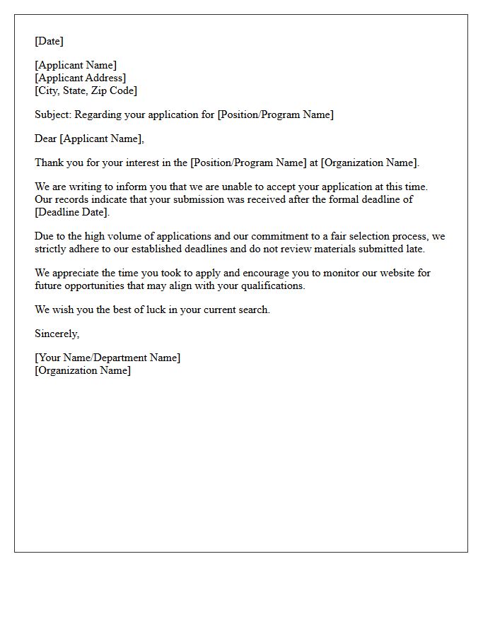 Standard Late Application Submission Rejection Letter
