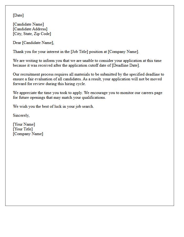 Missed Cutoff Date Employment Application Rejection Letter