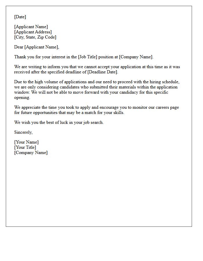Tardy Job Application Form Rejection Letter
