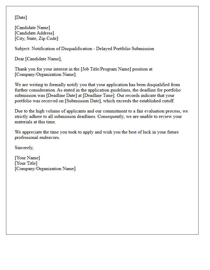 Delayed Portfolio Submission Disqualification Letter