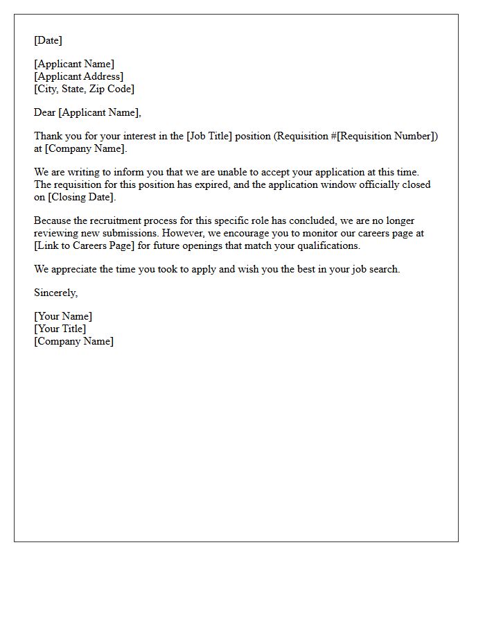 Expired Requisition Late Application Rejection Letter
