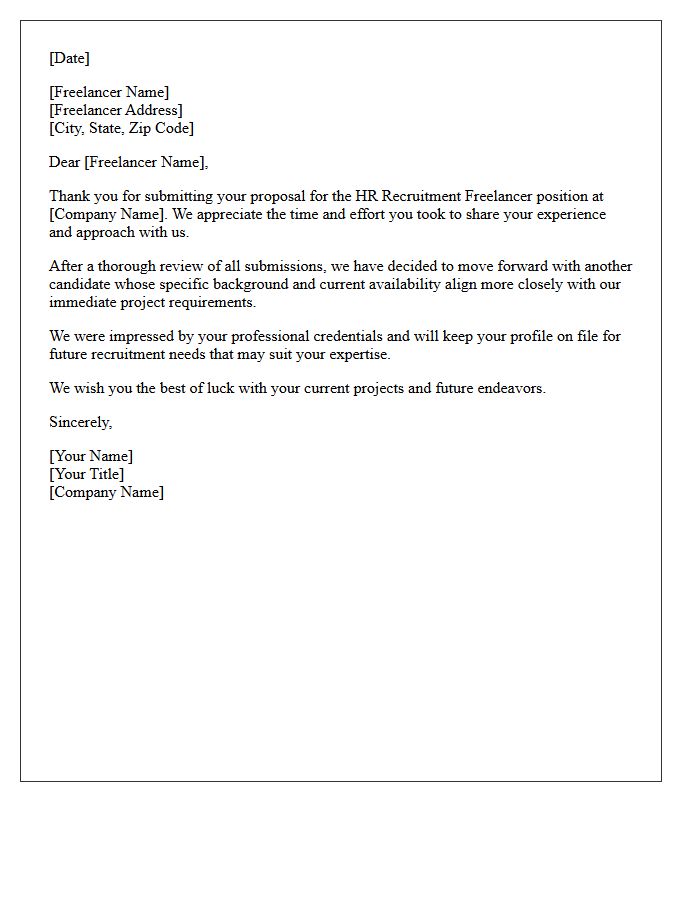 Human Resources Recruitment Freelancer Proposal Rejection Letter