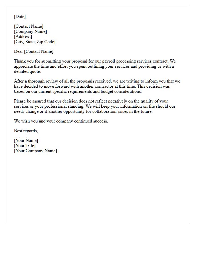 Payroll Processing Contractor Proposal Rejection Letter