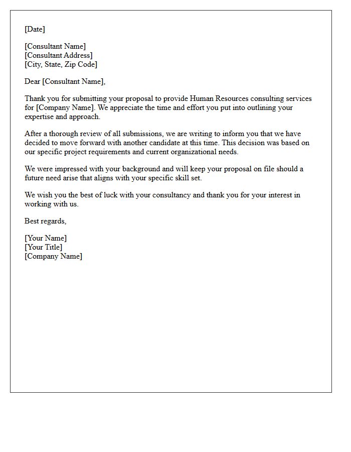 Independent Human Resources Consultant Proposal Rejection Letter