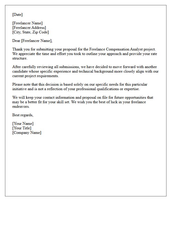 Freelance Compensation Analyst Proposal Rejection Letter