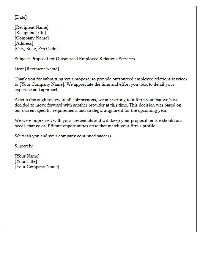Outsourced Employee Relations Contractor Proposal Rejection Letter