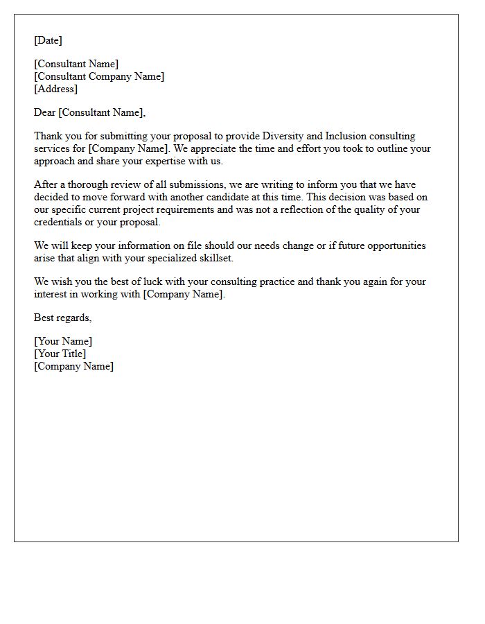 Diversity and Inclusion Freelance Consultant Proposal Rejection Letter