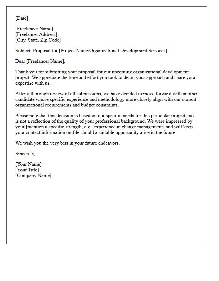 Organizational Development Freelancer Proposal Rejection Letter