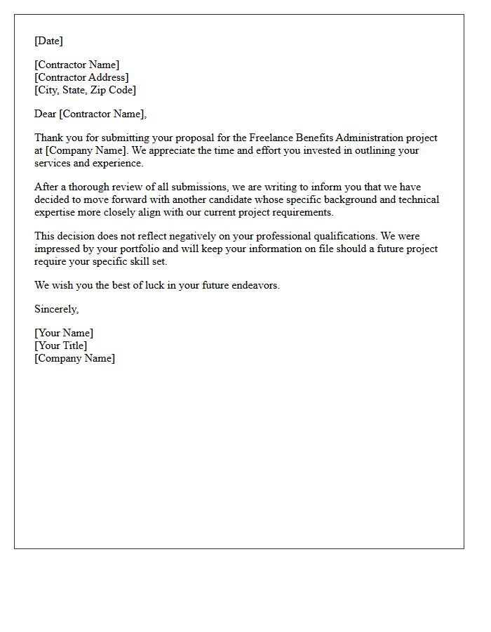 Freelance Benefits Administration Contractor Proposal Rejection Letter
