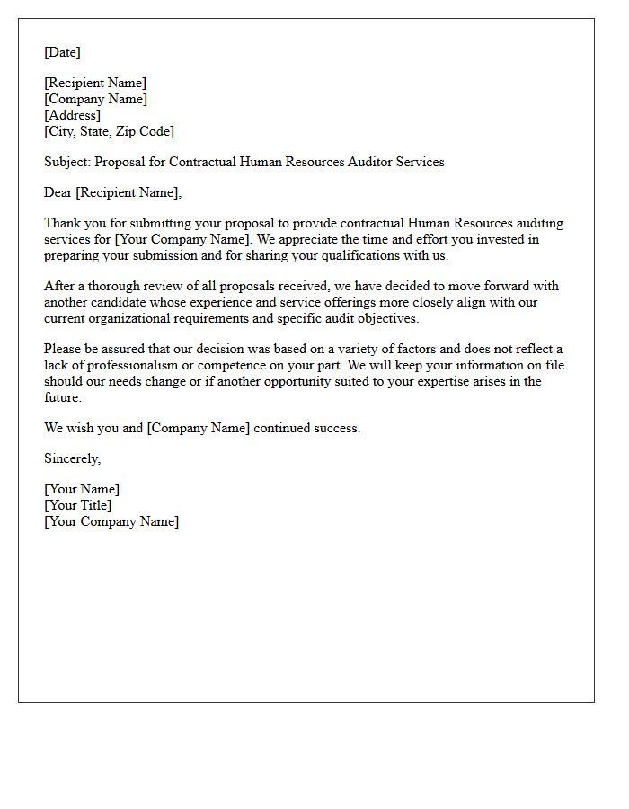 Contractual Human Resources Auditor Proposal Rejection Letter