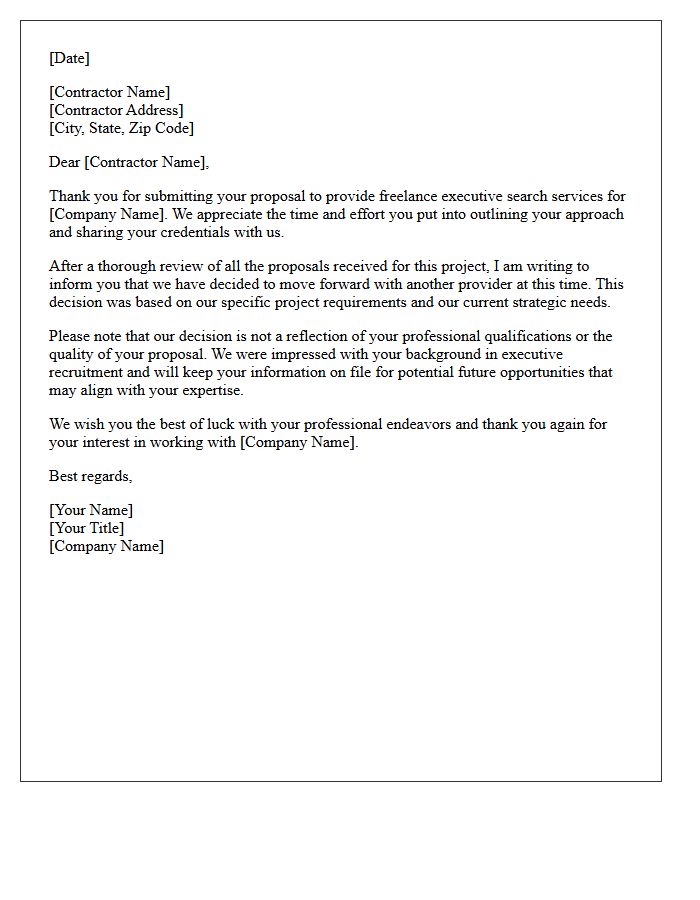 Freelance Executive Search Contractor Proposal Rejection Letter