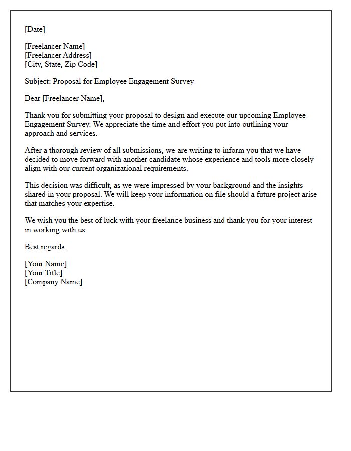 Employee Engagement Survey Freelancer Proposal Rejection Letter