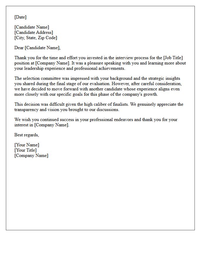 Executive Role Final Stage Rejection Letter