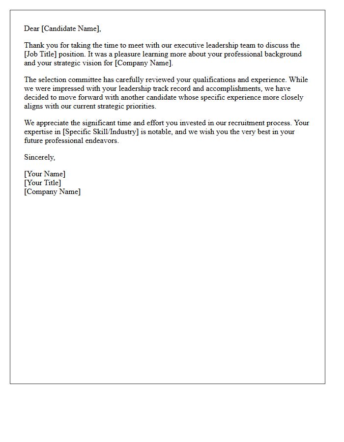 Senior Management Candidate Decline Letter