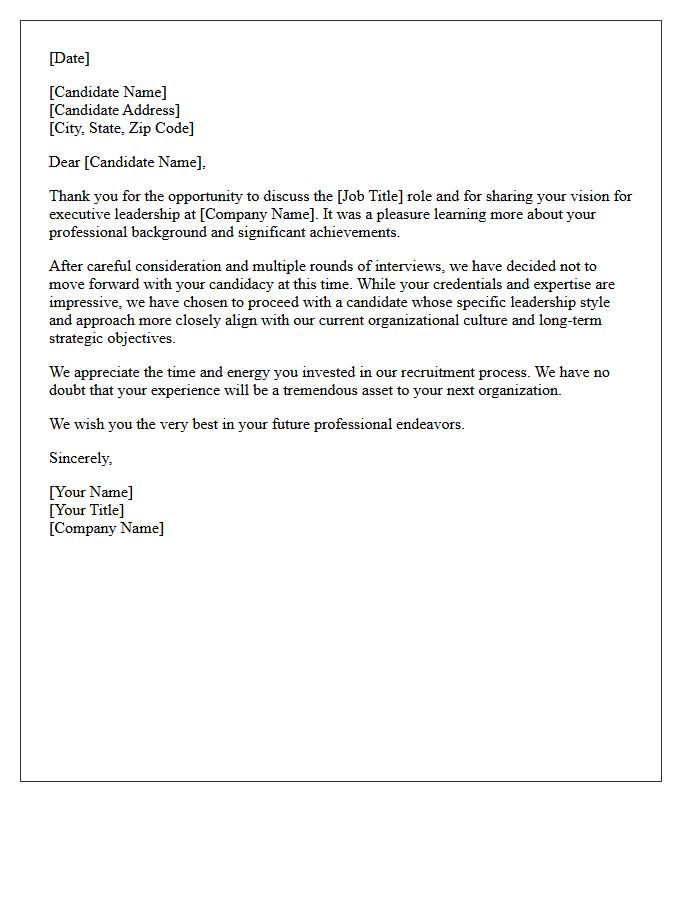 Executive Leadership Culture Fit Rejection Letter