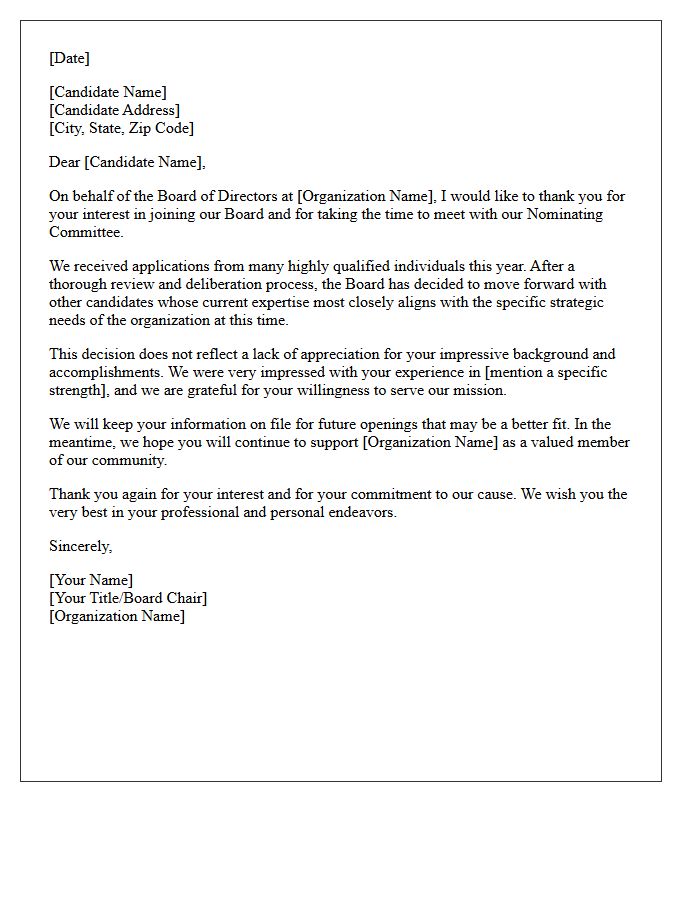 Board of Directors Candidate Rejection Letter