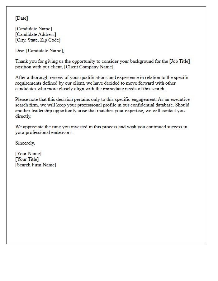 Executive Search Firm Candidate Rejection Letter