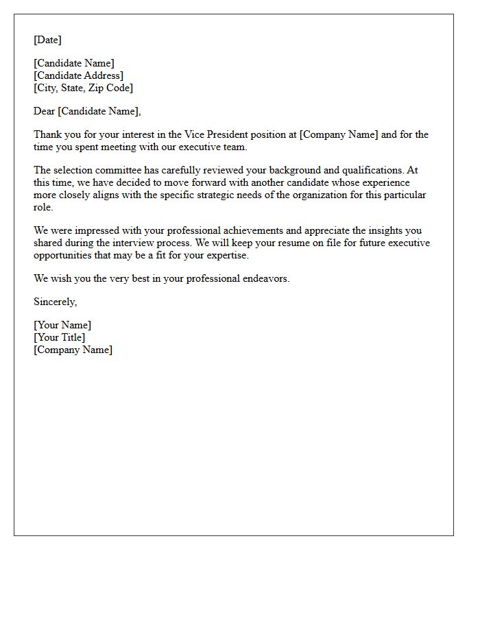Vice President Candidate Rejection Letter