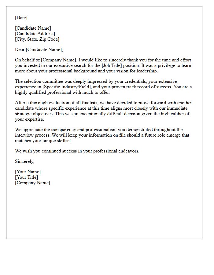 Highly Qualified Executive Candidate Rejection Letter