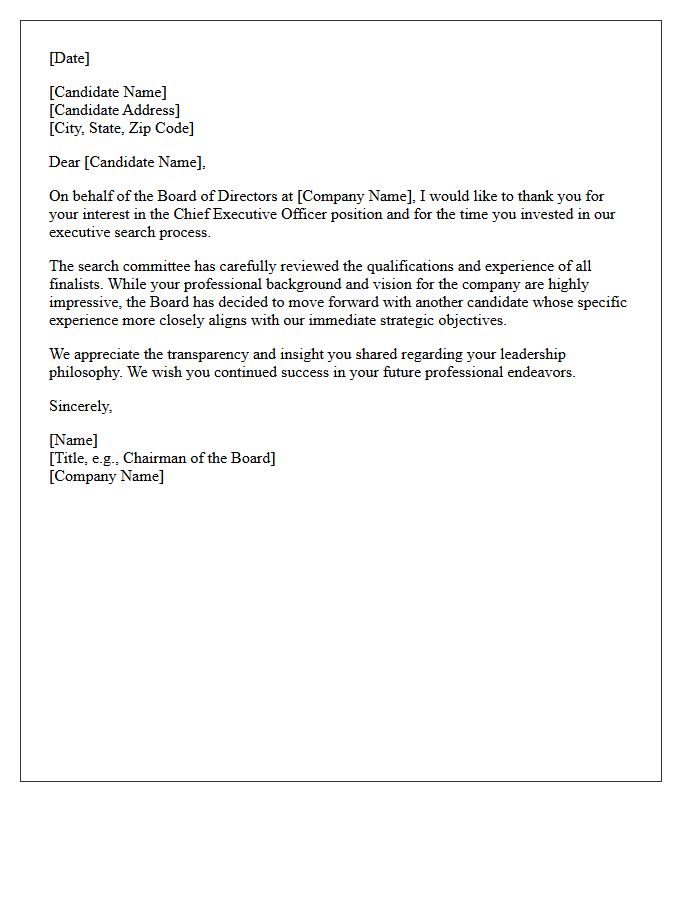 Chief Executive Officer Candidate Rejection Letter