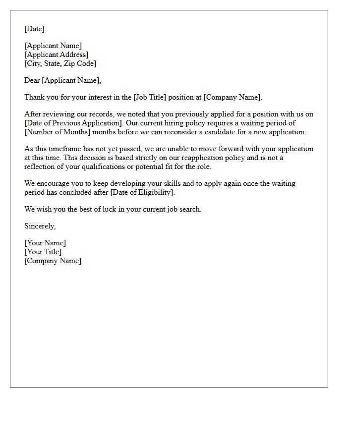 General Premature Reapplication Rejection Letter