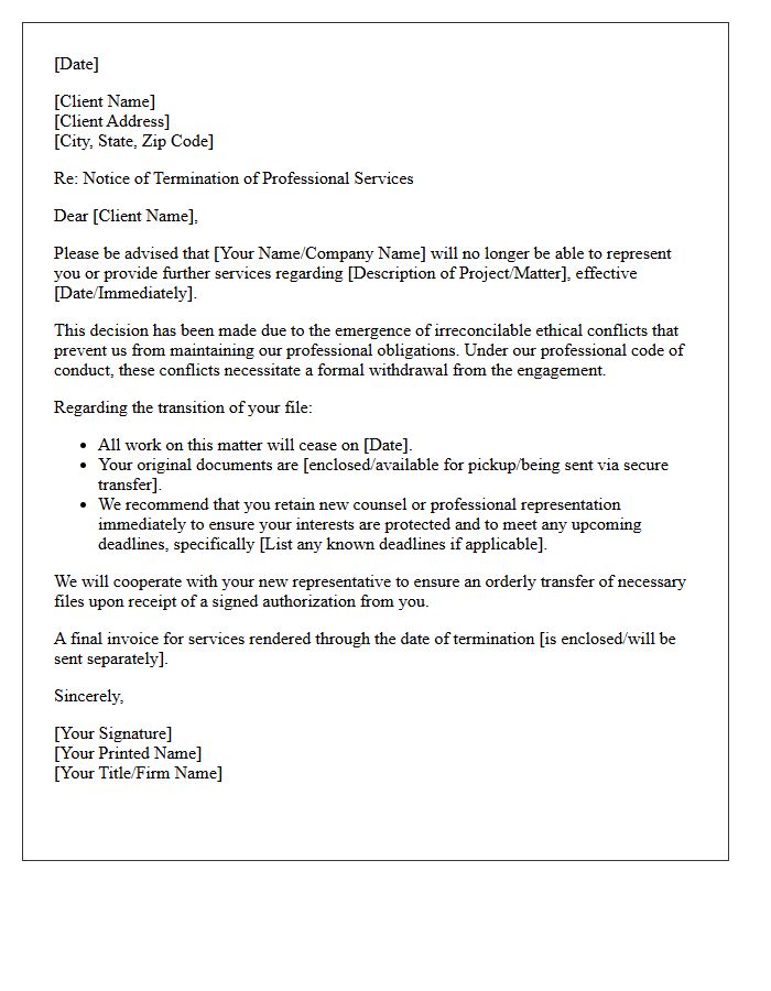Disengagement Letter Citing Irreconcilable Ethical Conflicts