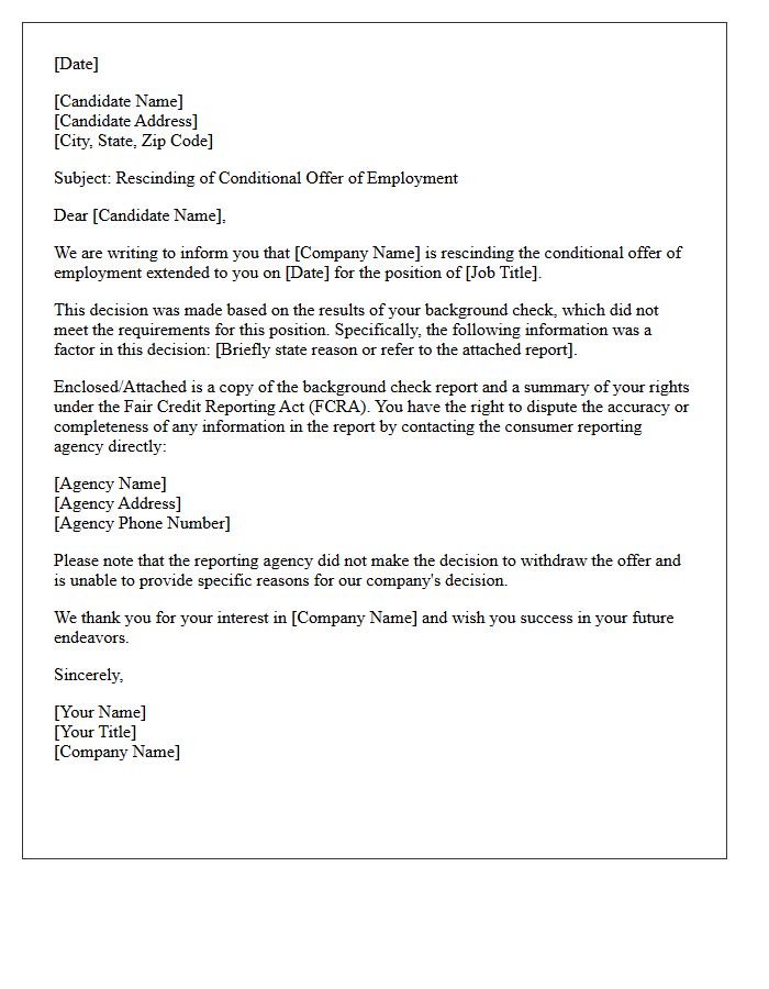 Failed Background Check Offer Rejection Letter