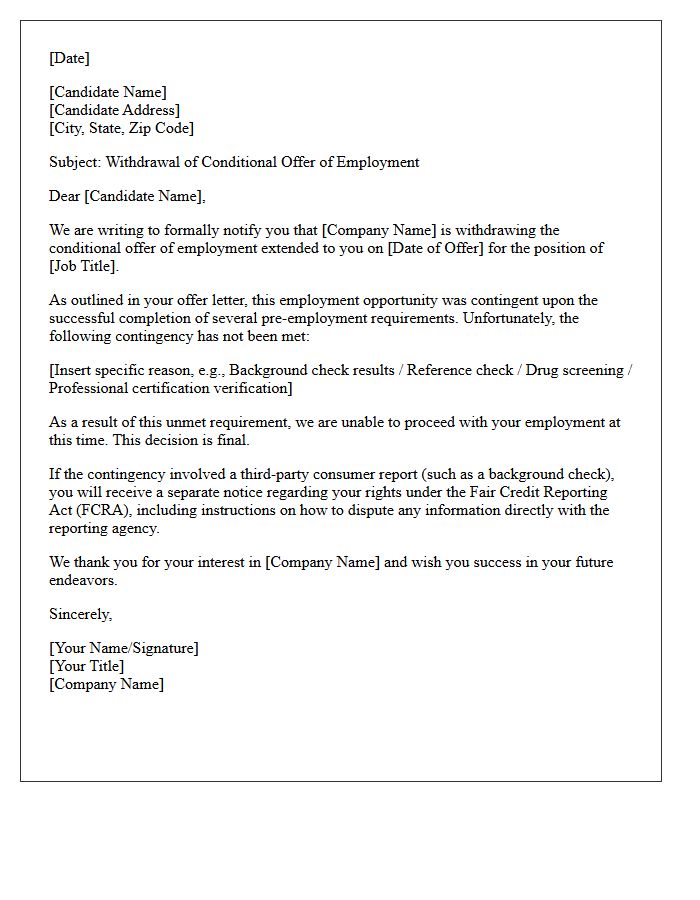Pre-Employment Contingency Failure Withdrawal Letter