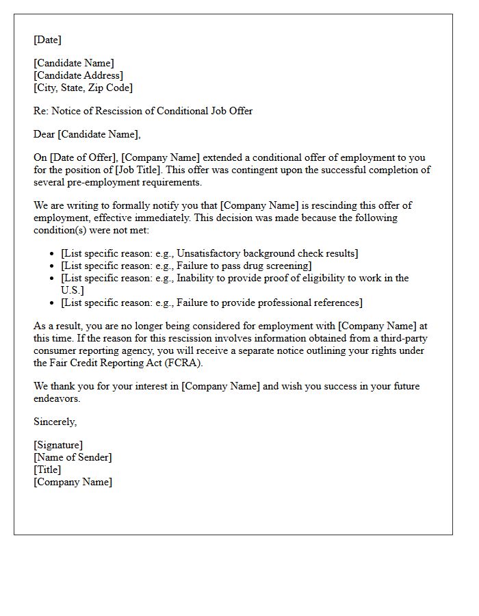 Notice of Conditional Offer Rescission Letter