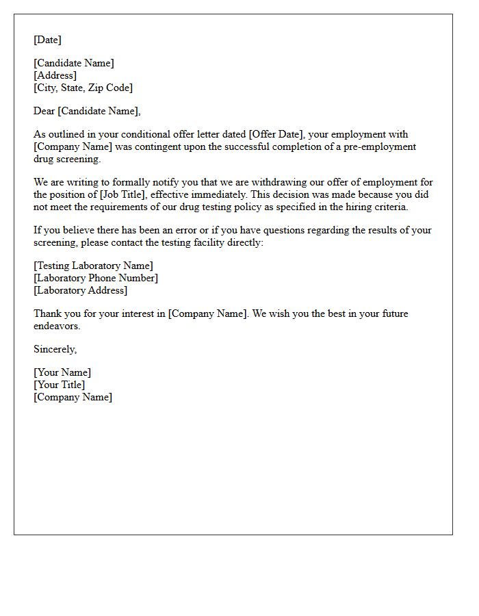Failed Drug Screening Offer Withdrawal Letter