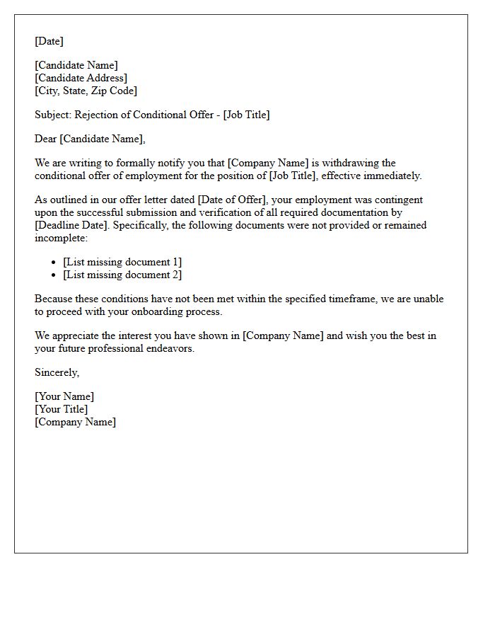 Incomplete Documentation Conditional Offer Rejection Letter