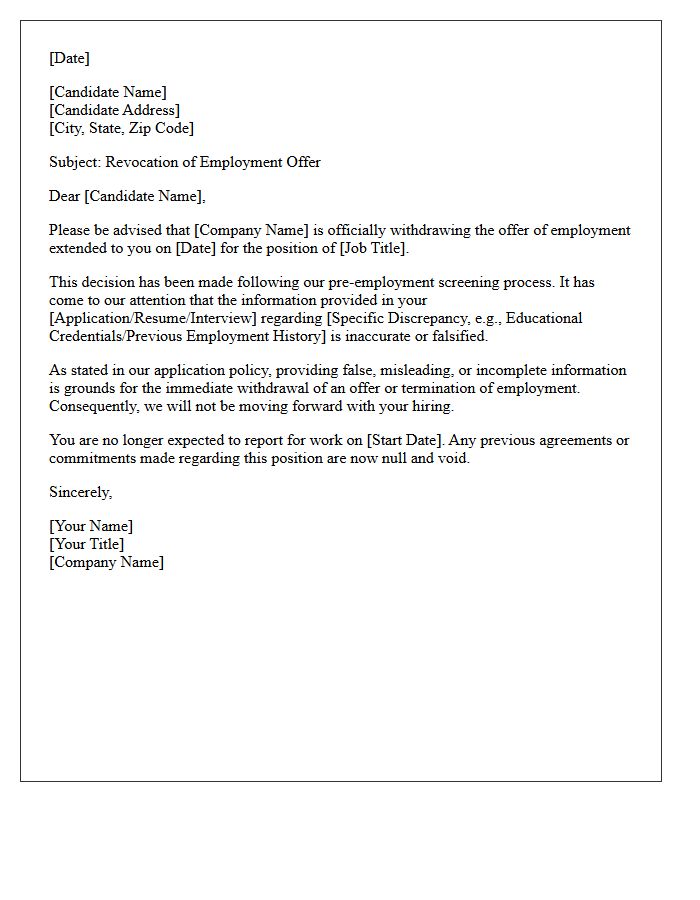 Falsified Application Offer Revocation Letter