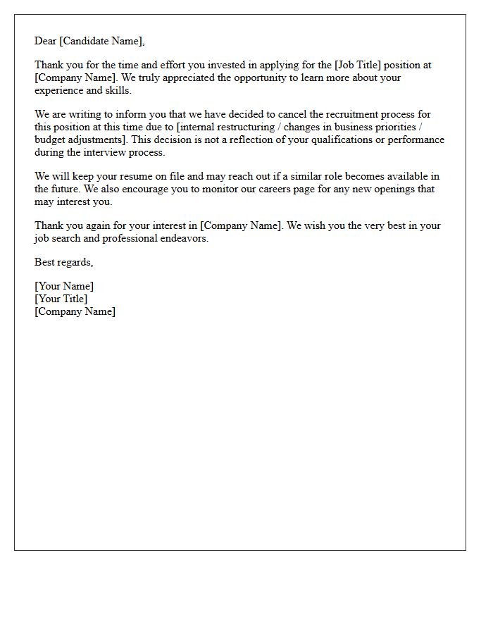 Candidate Rejection Letter Due to Position Cancellation