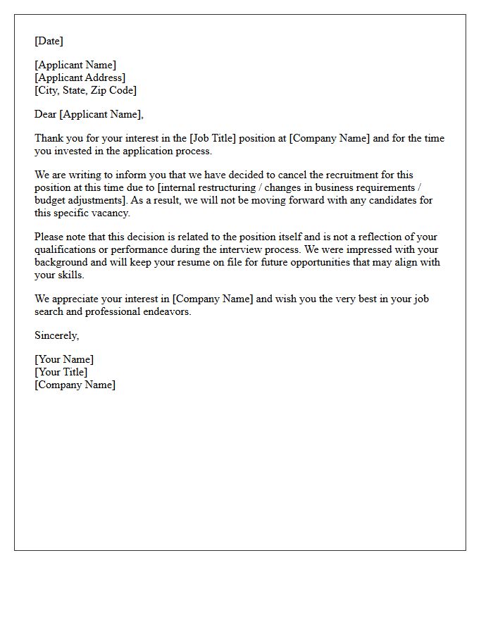 Job Position Cancellation and Applicant Rejection Letter