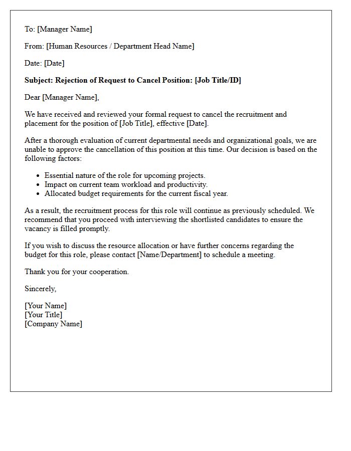 Internal Rejection Letter for Position Cancellation Request