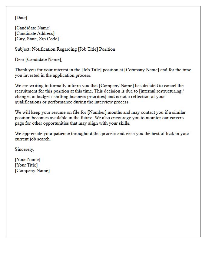 Official Rejection Letter Regarding Cancelled Job Position