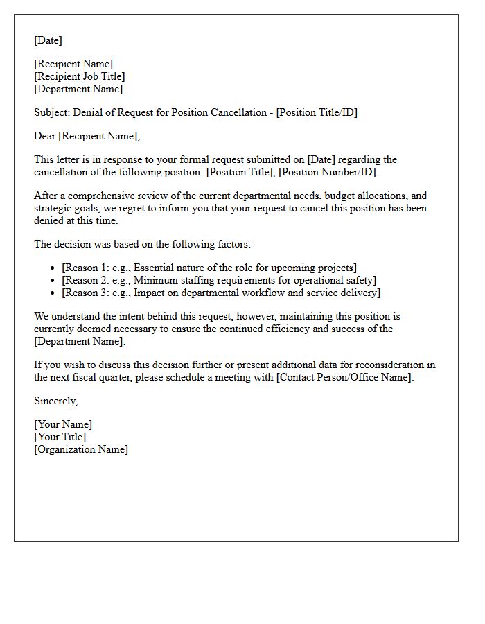 Departmental Position Cancellation Denial Letter